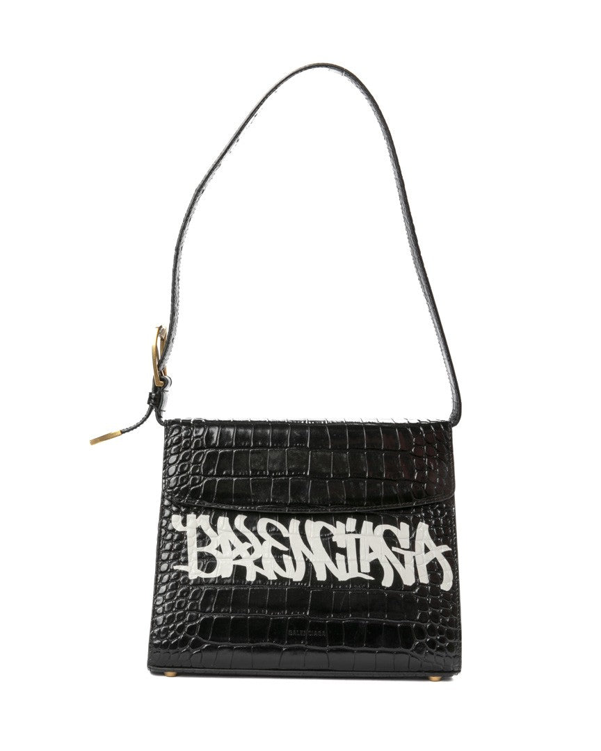Balenciaga Black Ghost Bag Medium Cocco Leather Shoulder Bag