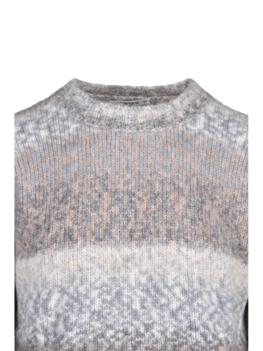Kangra Light Grey Crew Neck Sweater With Horizontal Gradient Stripes