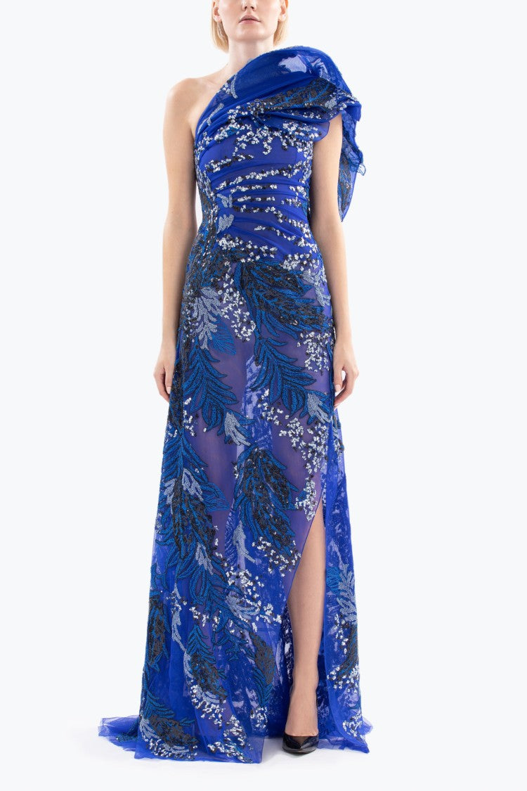 Saiid Kobeisy One-Shoulder Embroidered Long Dress