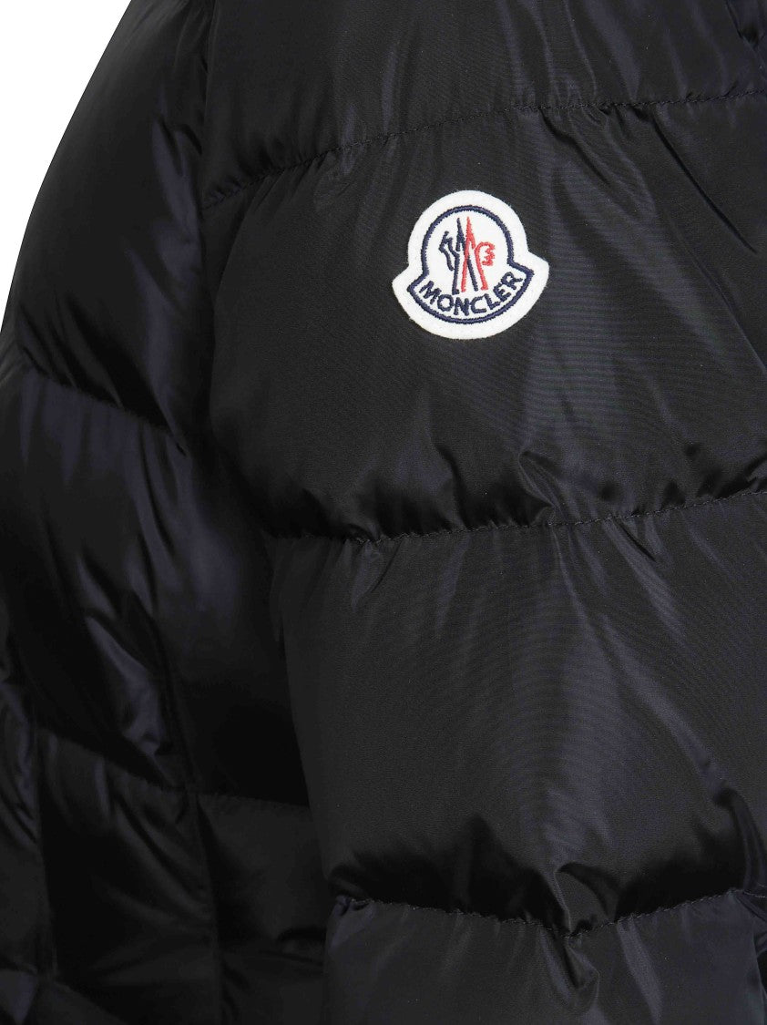 Moncler Quilted Down Coat With High Collar And Fitted Silhouette