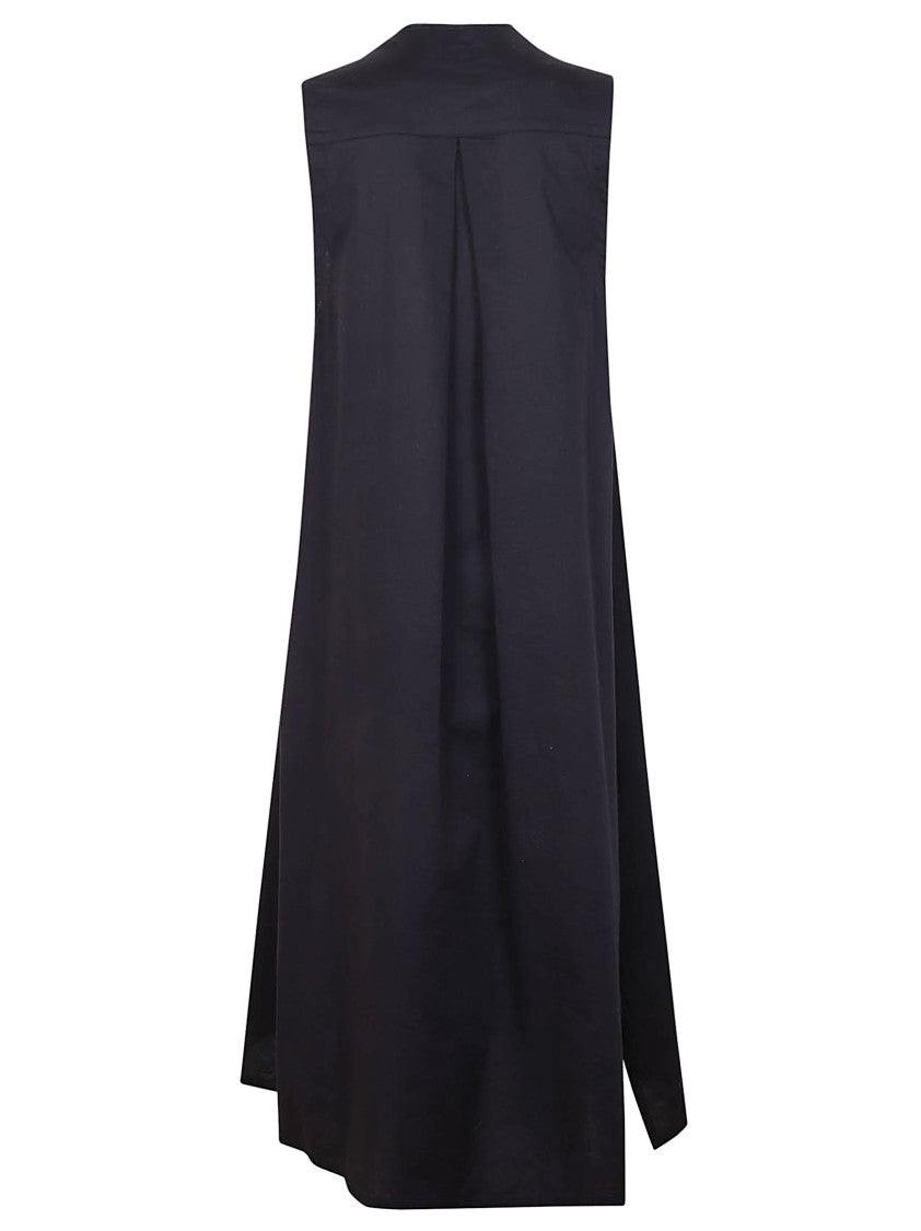Yohji Yamamoto Sleeveless Black Maxi Dress With Classic Collar