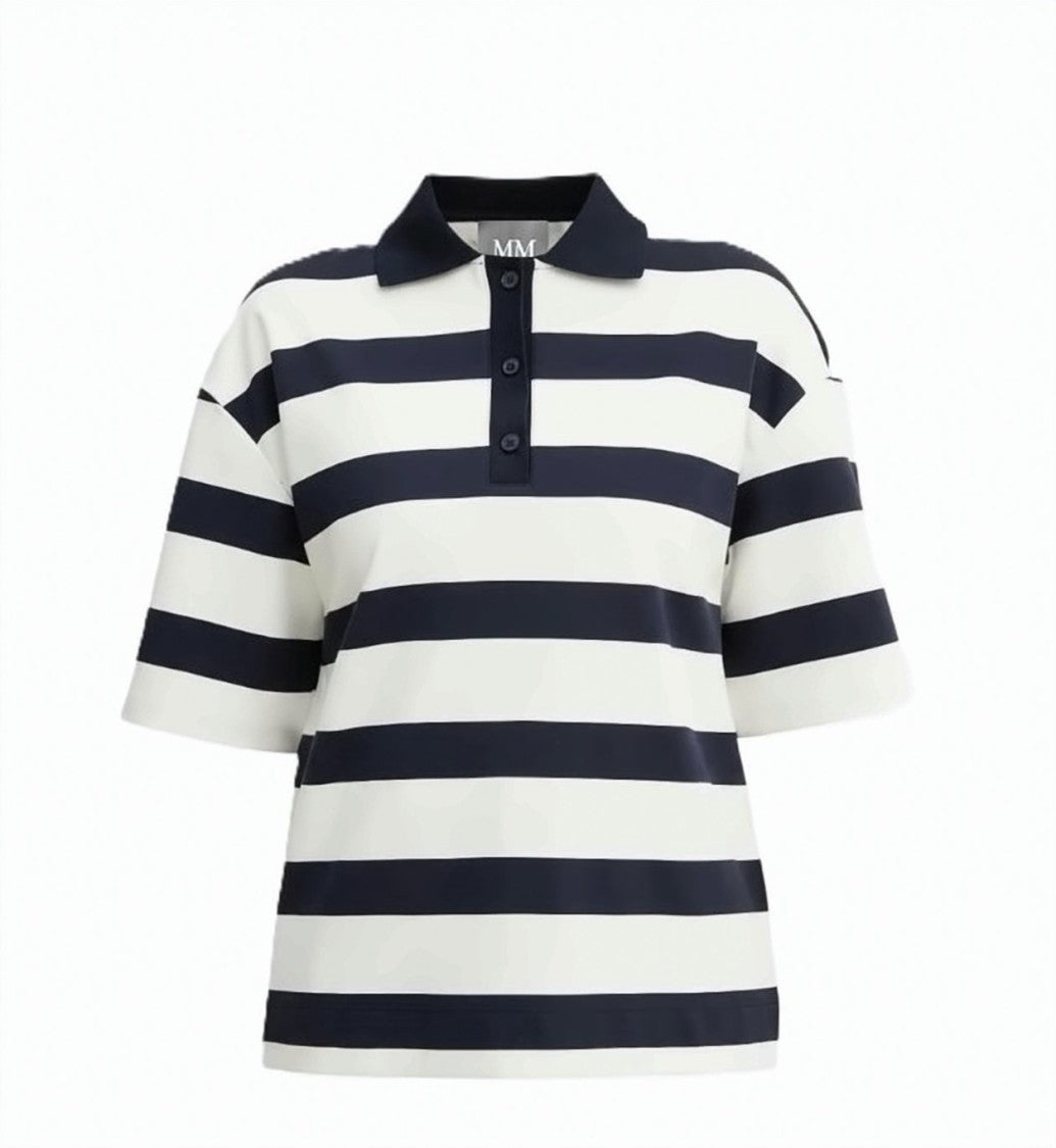 Max Mara Navy Blue Striped Polo Shirt