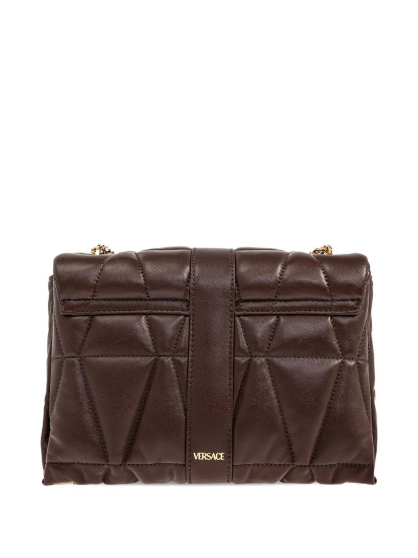 Versace Quilted Brown Lamb Leather Shoulder Bag