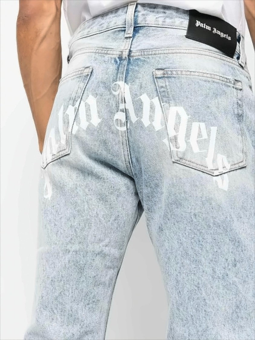 Palm Angels Light Acid-Wash Blue Denim Pants With Logo Detailing