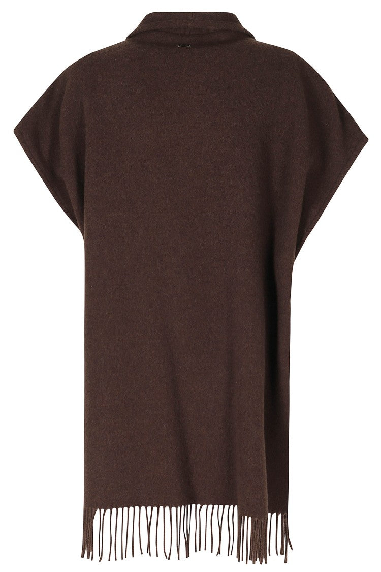 Herno Dark Chocolate Sleeveless Fringe Hem Wool-Blend Vest