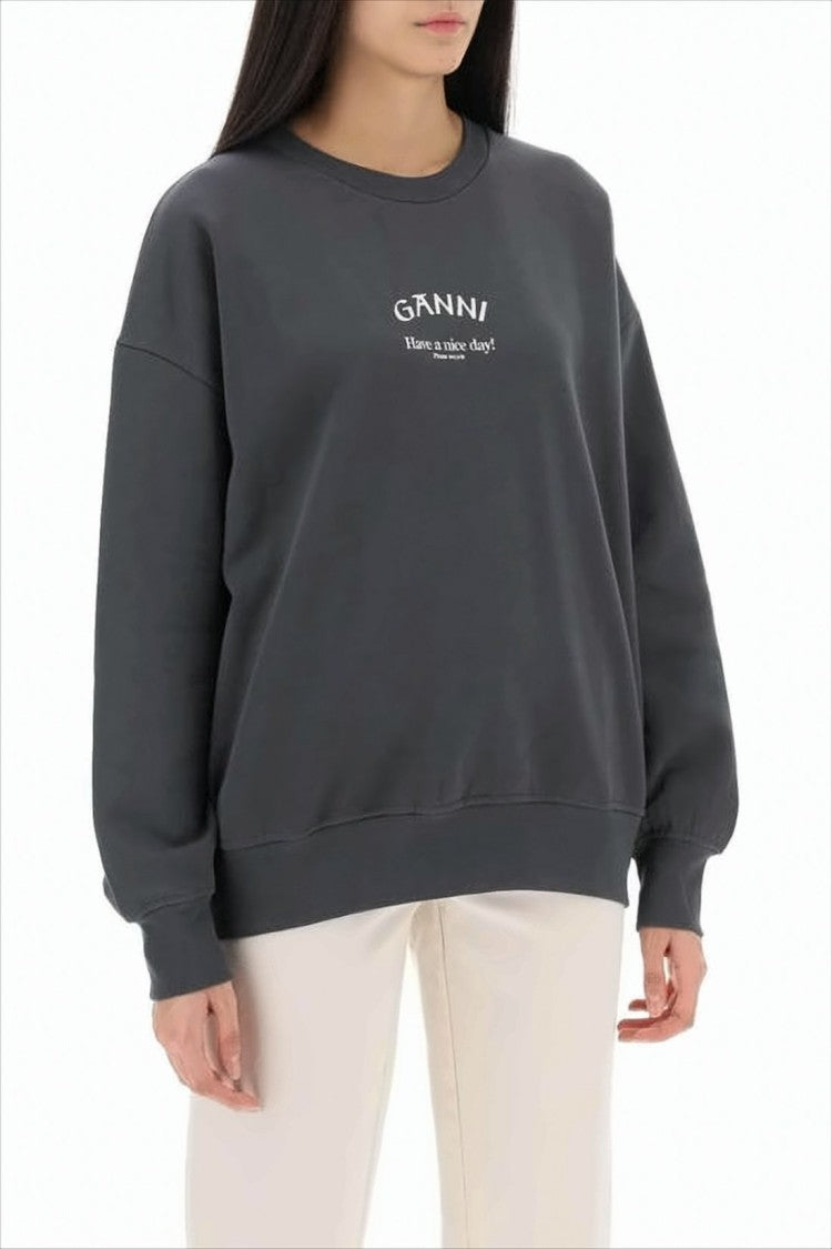 Ganni Relaxed Fit Long-Sleeve Sweatshirt With Ribbed Details