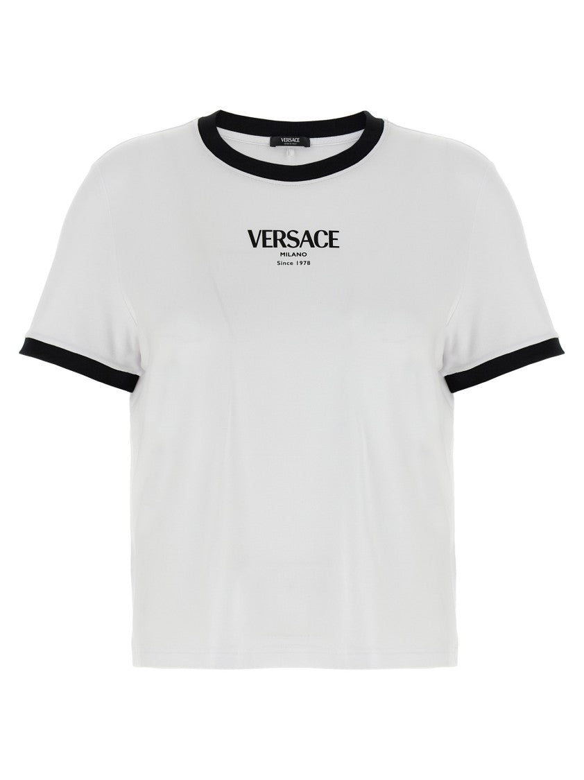 Versace Viscose Stretch Jersey T-Shirt With Contrasting Ribbed Accents