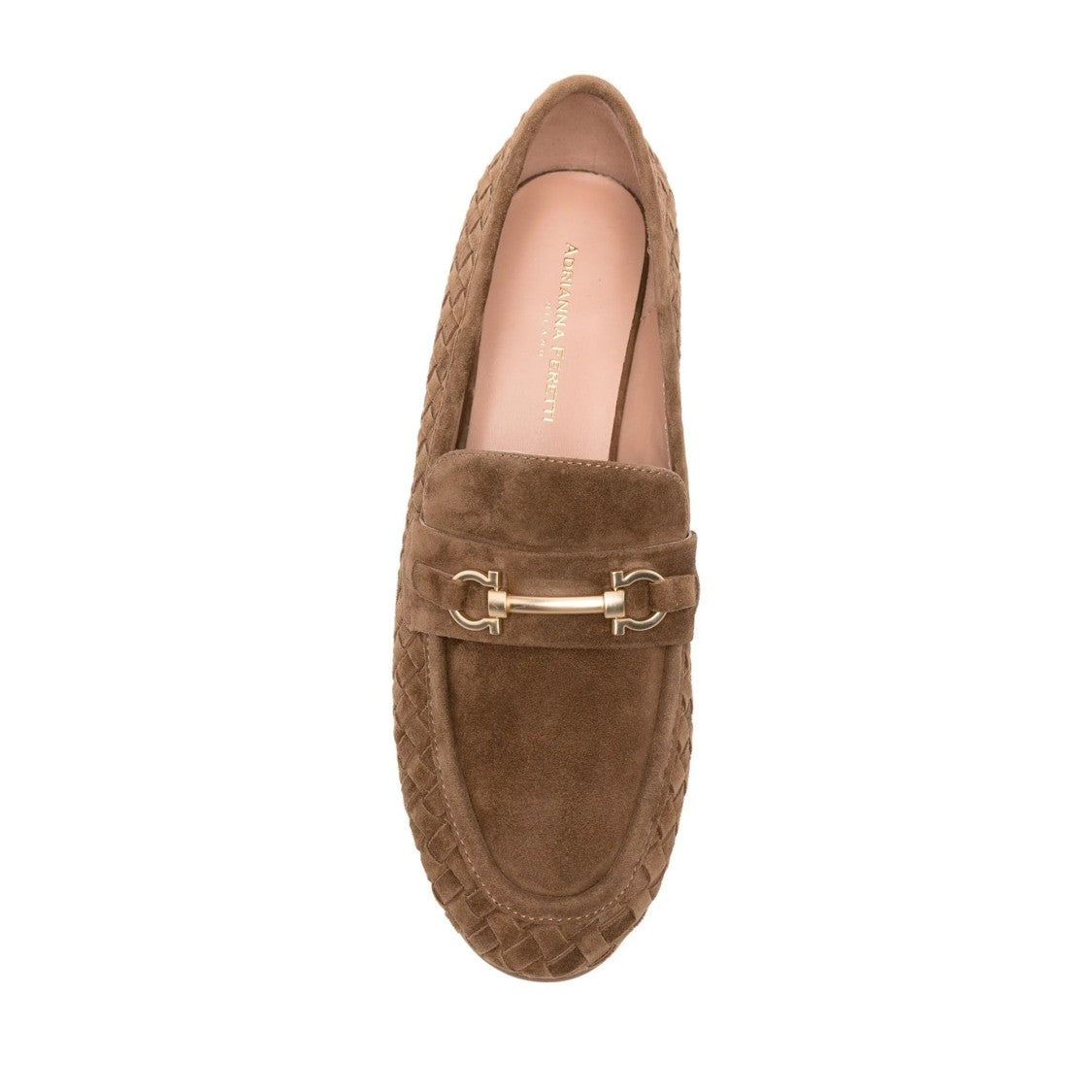 Adrianna Feretti Brown Woven Metallic Horsebit Suede Loafers
