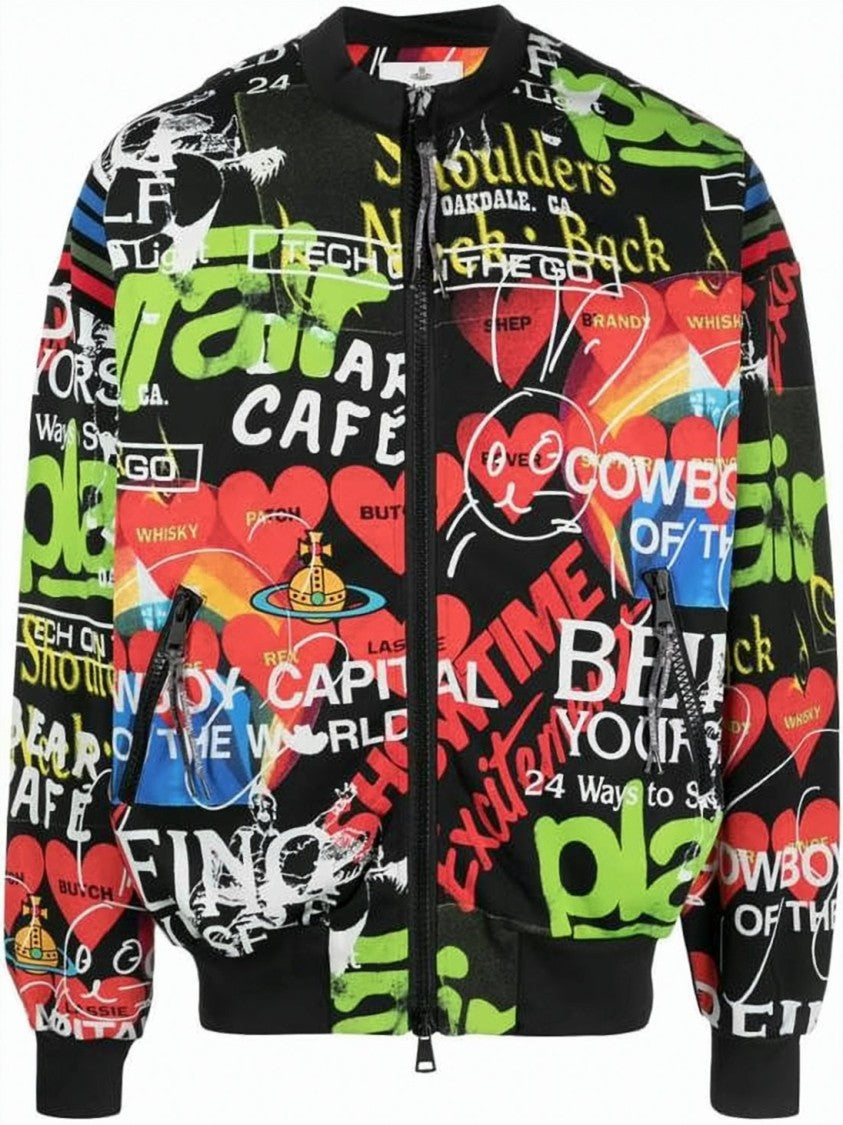 Vivienne Westwood Multicolored Graffiti Bomber Jacket With Zippered Pockets