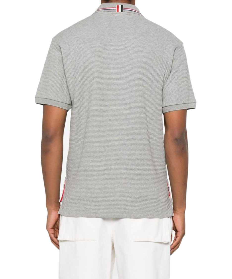 Thom Browne Grey Polo Shirt With Contrasting Striped Accents