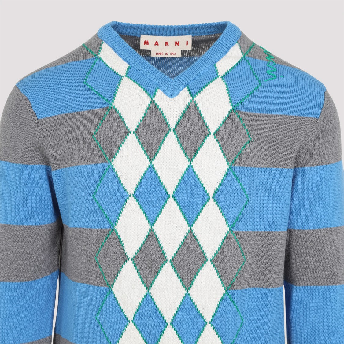 Marni V-Neck Argyle Pattern Sweater