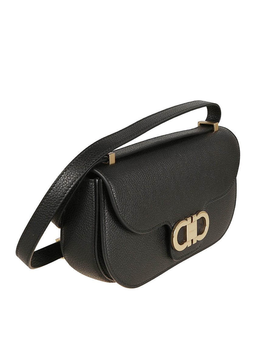 Ferragamo East West Leather Shoulder Bag With Gancini Buckle
