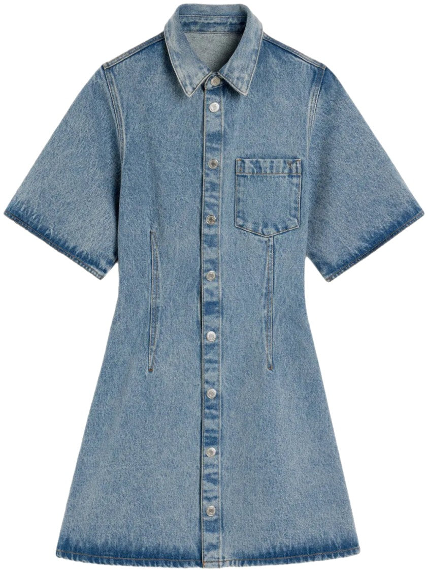 Ami Paris Button-Down Denim Mini Dress With Chest Pocket