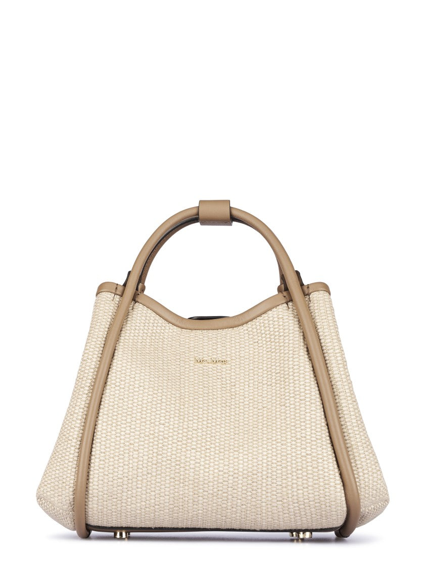 Max Mara Trapezoidal Woven Handbag With Smooth Leather Trim
