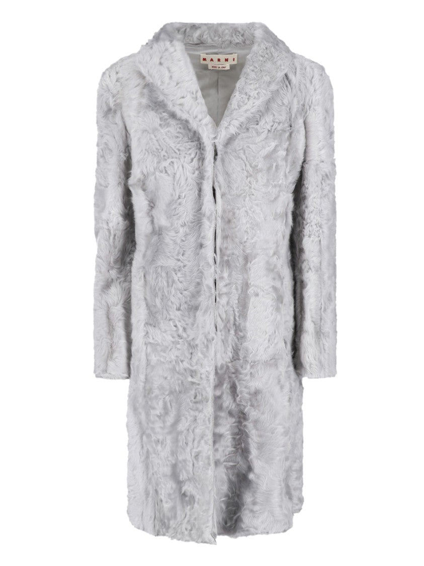 Marni Light Blue Classic Lapel Textured Shearling Coat
