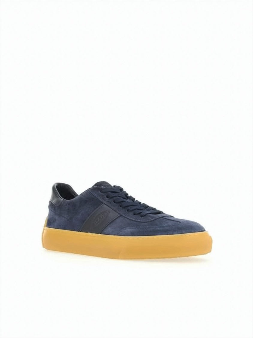 Tod's Low-Top Navy Suede Sneakers With Black Leather Accents
