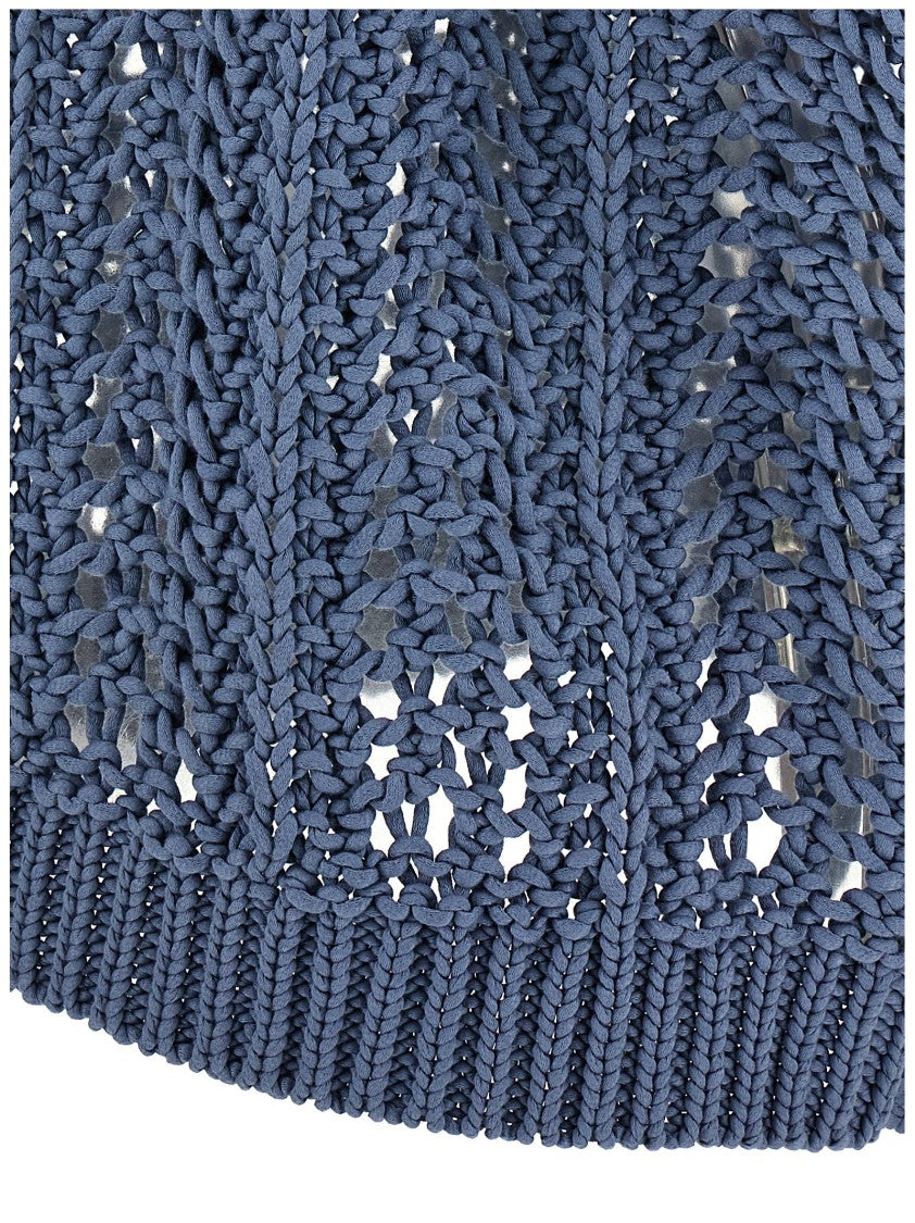 Brunello Cucinelli Ribbed Net Cotton Sweater With Perforated Design