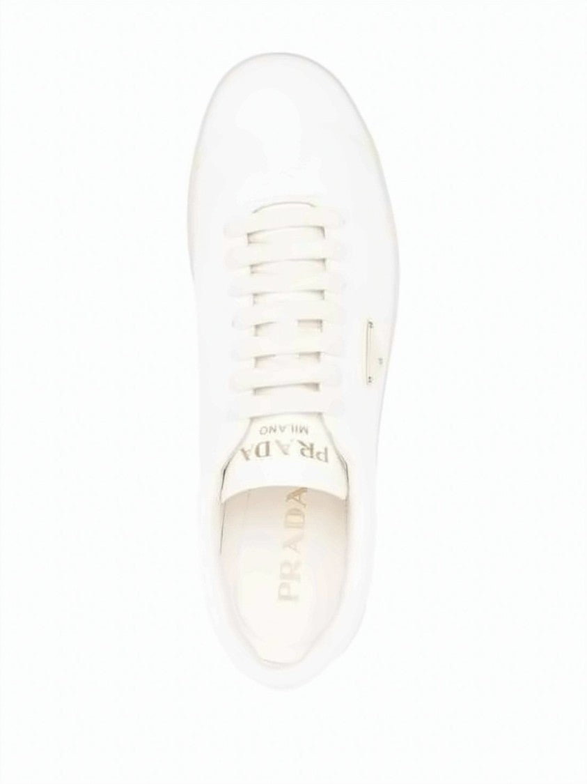 Prada Low-Profile White Sneakers With Smooth Leather Finish