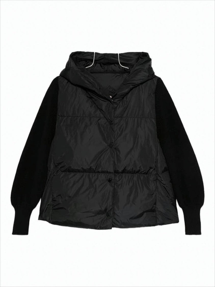 Canada Goose Puffer Jacket With Contrasting Knit Sleeves And Hood