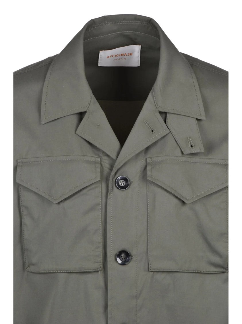 Officina 36 Military Green Cotton Nylon Elastane Shirt