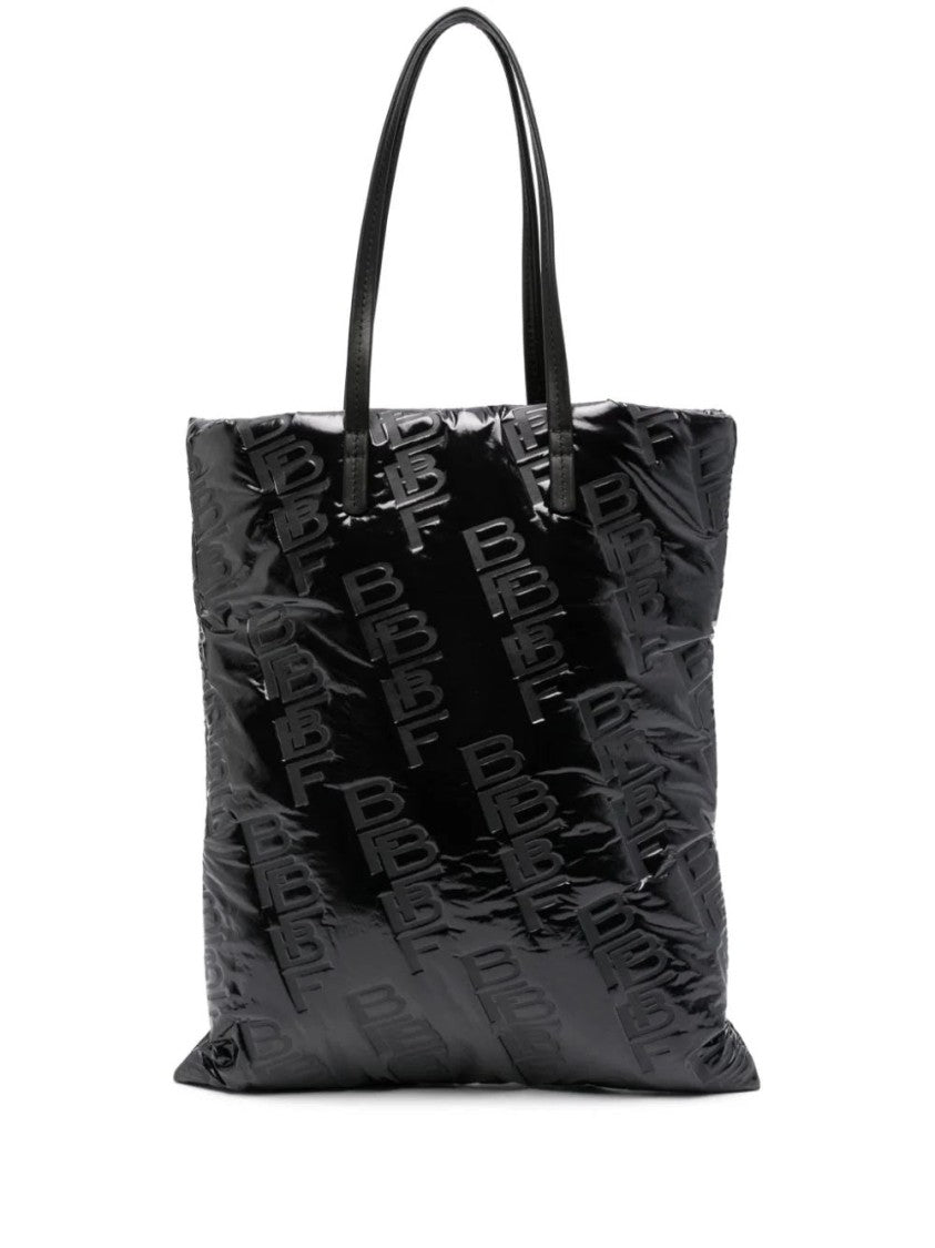 By Far Embossed Black Leather Tote Bag With Glossy Finish