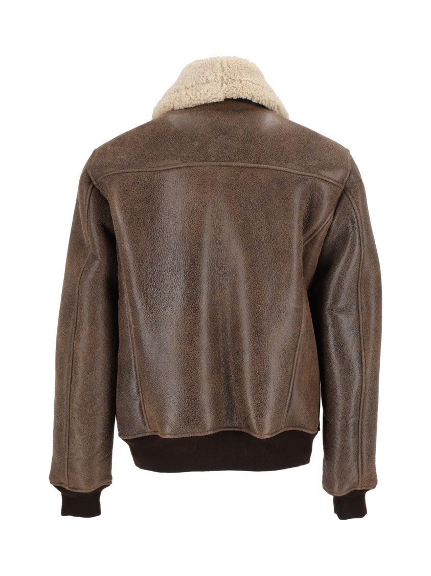 Schott Nyc Brown Shearling Collar Leather Jacket