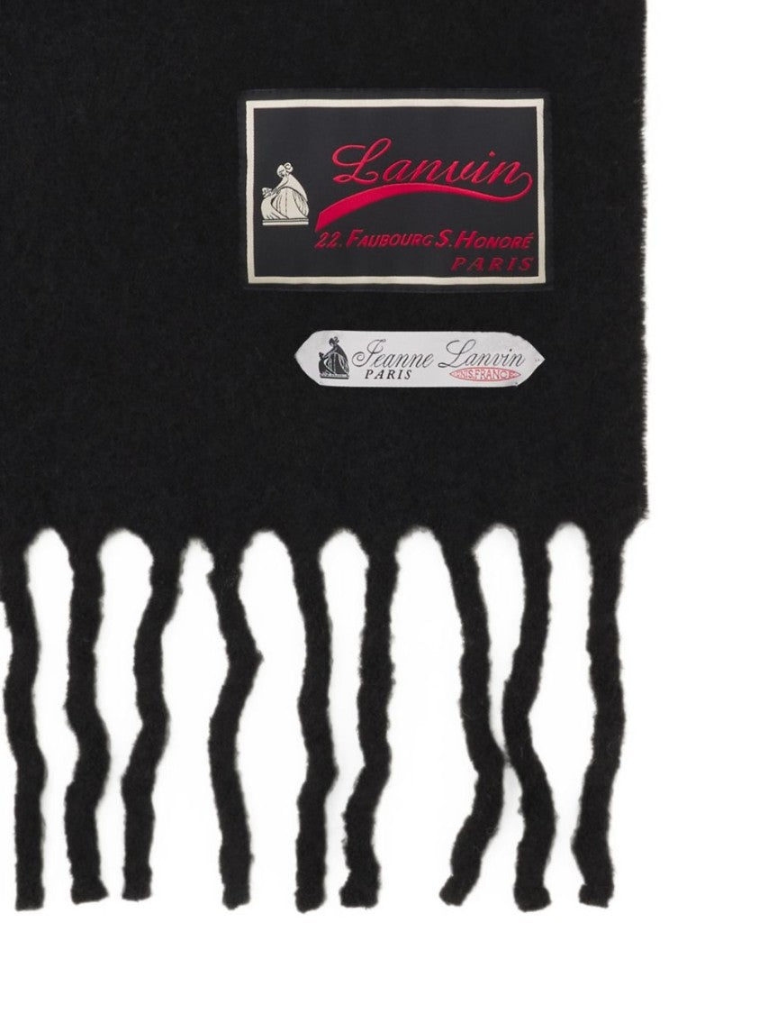 Lanvin Black Subtle Fringed Silk Nylon Scarf