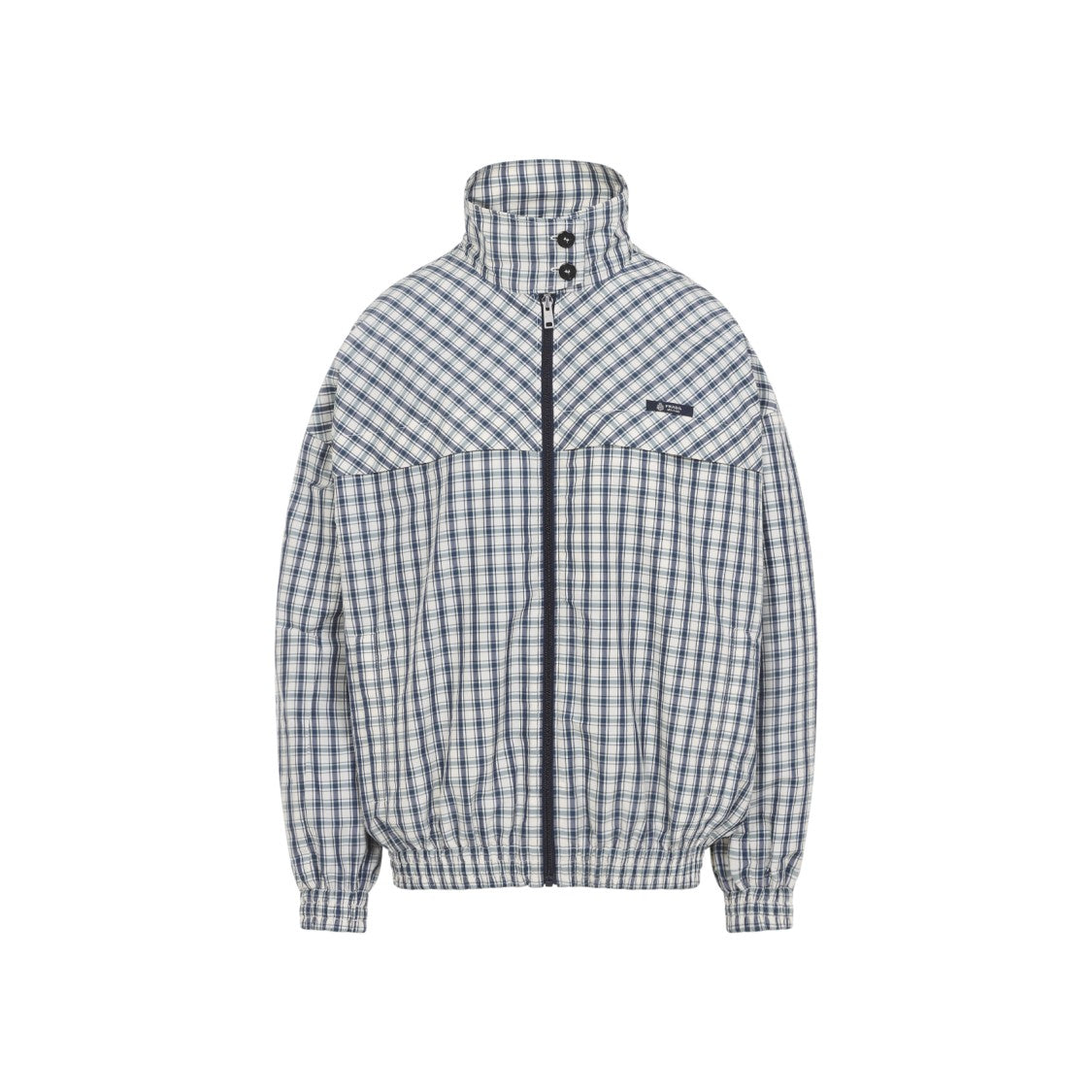 Prada High-Collar Checkered Jacket In Soft Cotton-Polyamide Blend