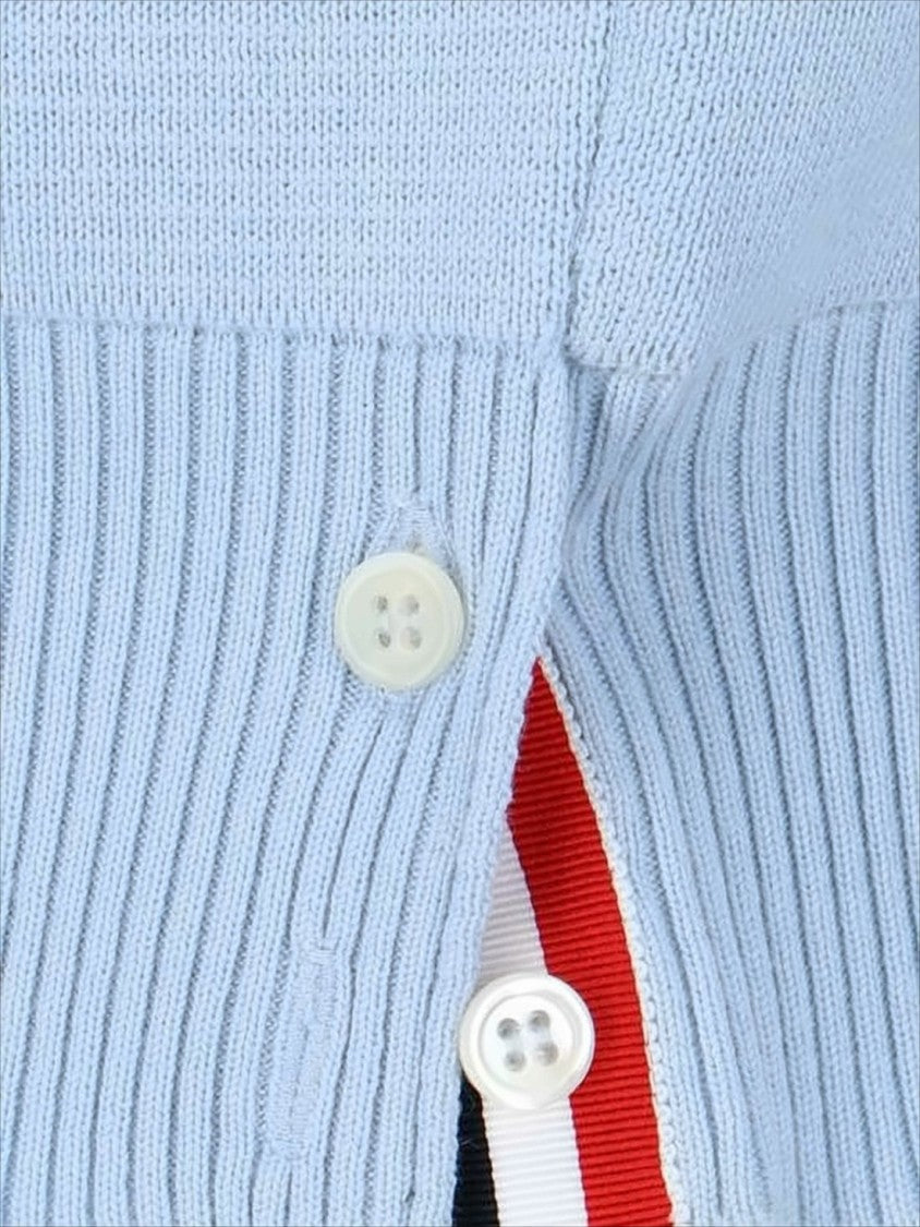 Thom Browne Light Blue Cotton Cardigan With Button-Down Front And Striped Accents