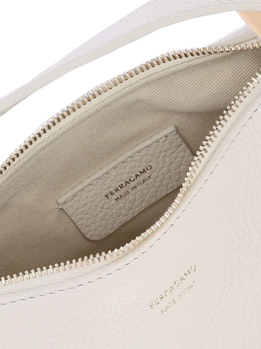 Ferragamo Mini Hobo Bag In White Calfskin
