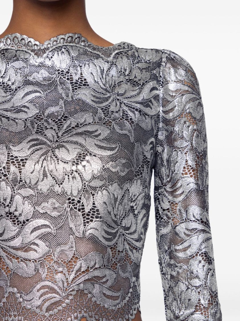 Rabanne Lace Cropped Top With Silver Foil Coating