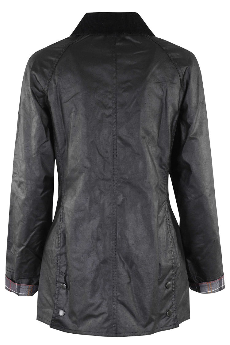 Barbour Black Beadnell Wax Corduroy Collar Flap Pocket Cotton Jacket