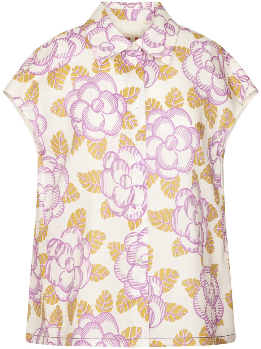 Marni Boxy Floral Pattern Shirt With Gathered Detail
