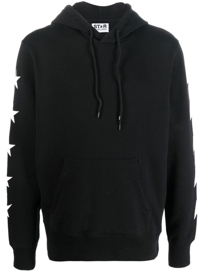 Golden Goose Black Hoodie With Star Graphics And Front Pocket
