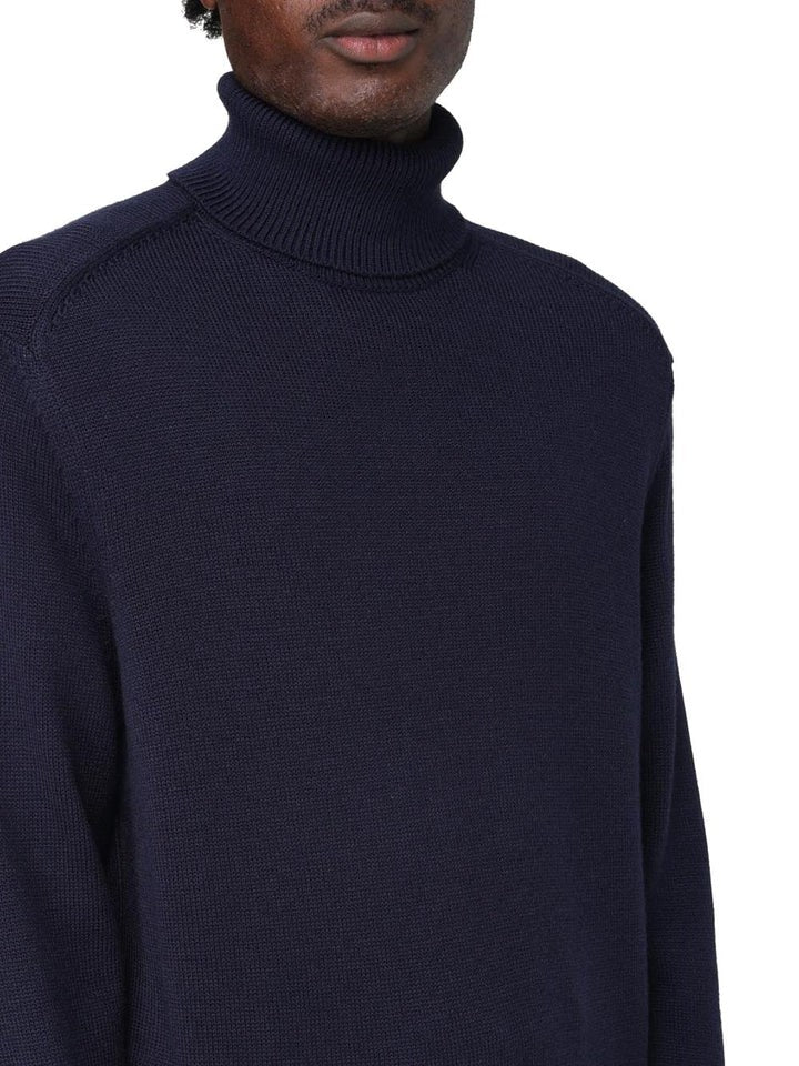 Armani Exchange Navy Blue Turtleneck Sweater With Ribbed Details