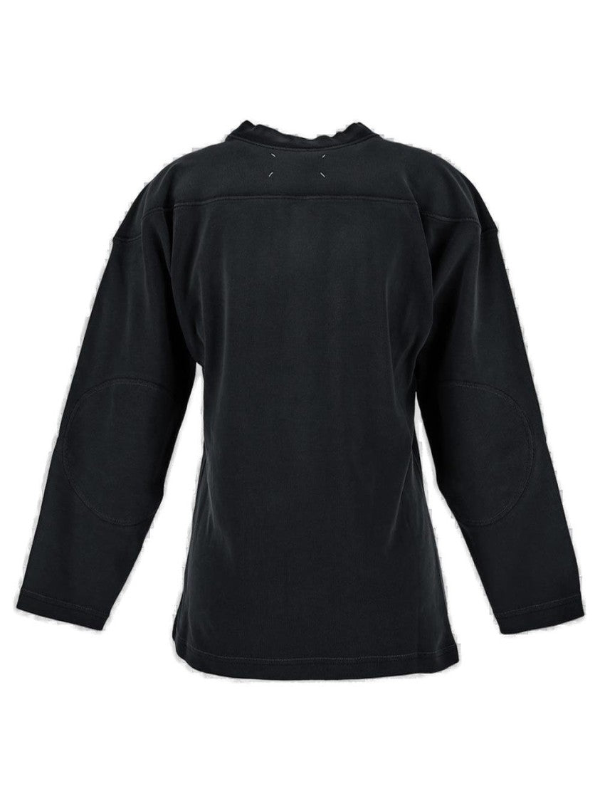 Maison Margiela Washed Black Long-Sleeved Cotton Top With Tonal Text Detail