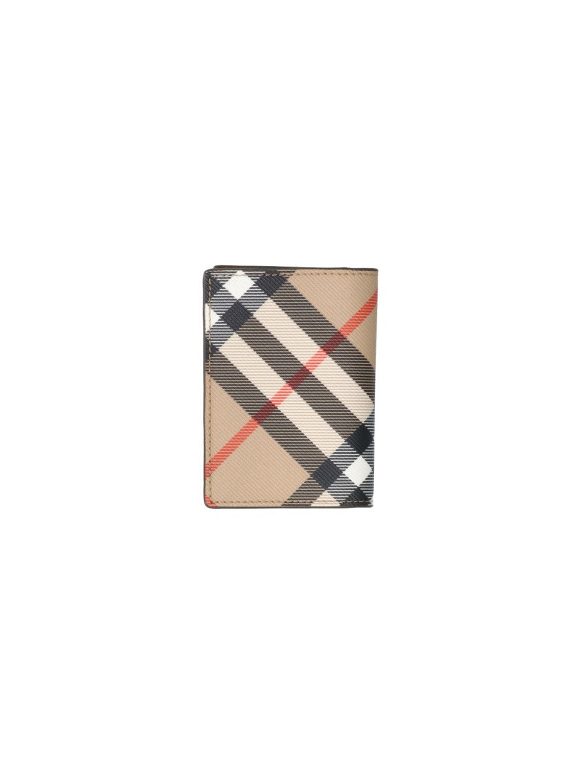 Burberry Beige Check Pattern Bifold Wallet