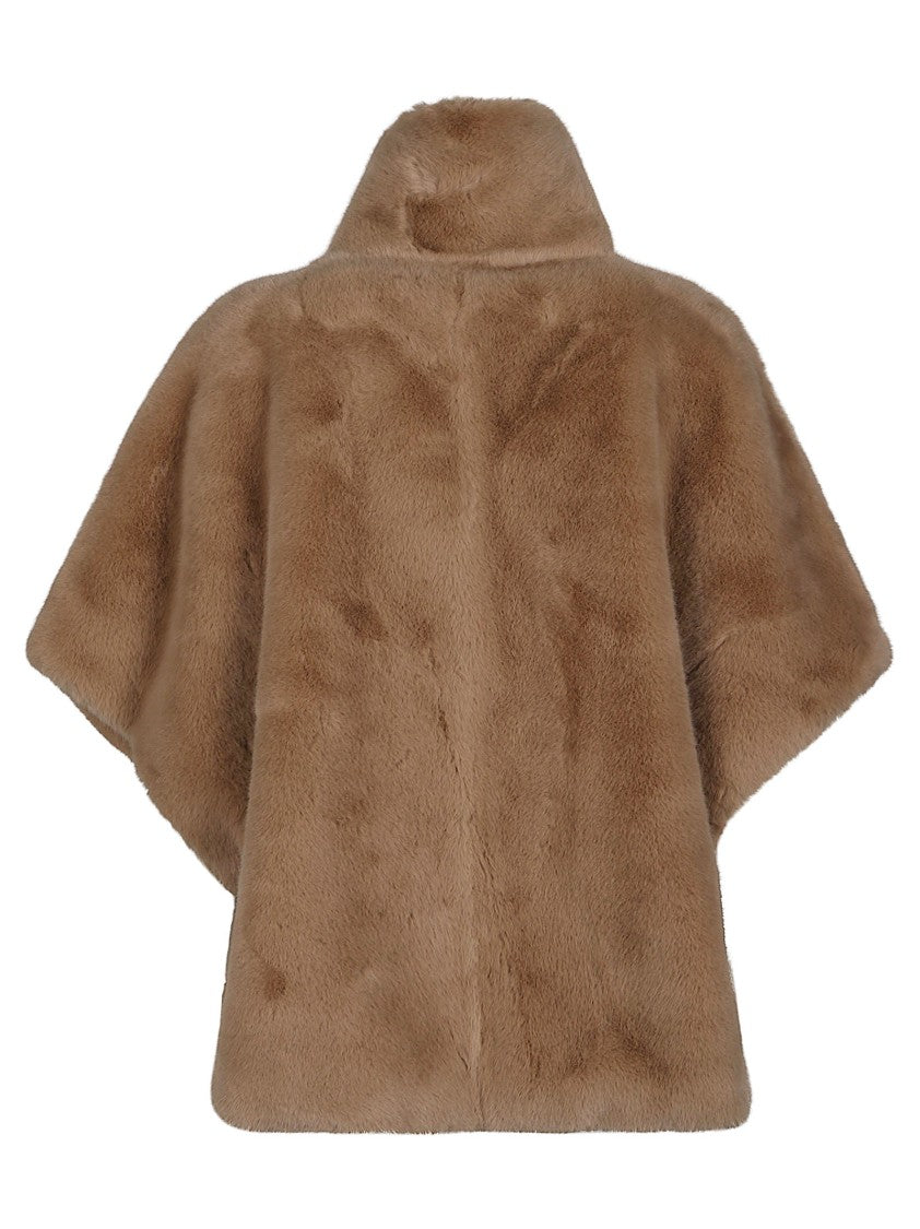 Pinko Brown New Comodino Faux Fur Polyester Cape