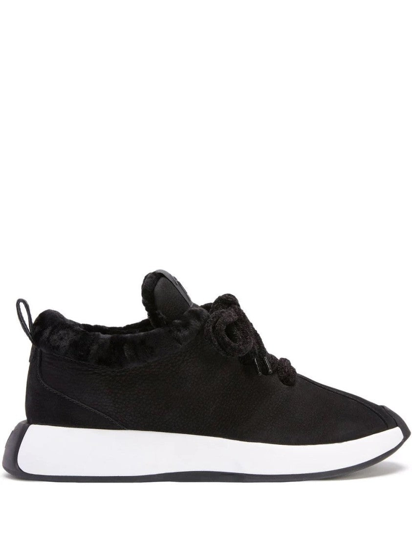 Giuseppe Zanotti Black Leather Trainers With Textured Detailing And Rubber Sole