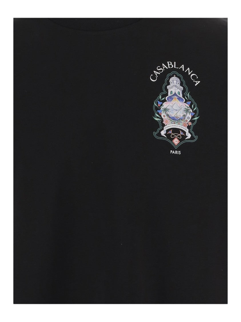 Casablanca Black Logo Print Cotton T-Shirt
