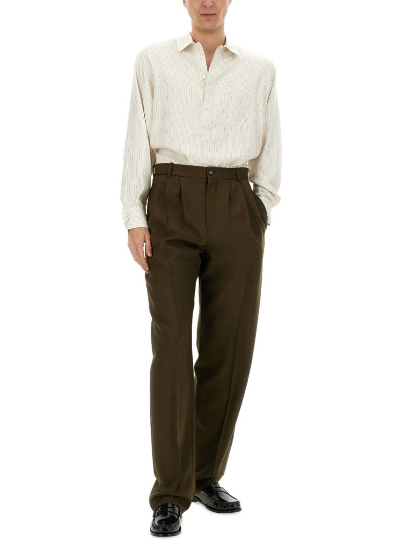 Saint Laurent Pleated High Waist Wide Pants