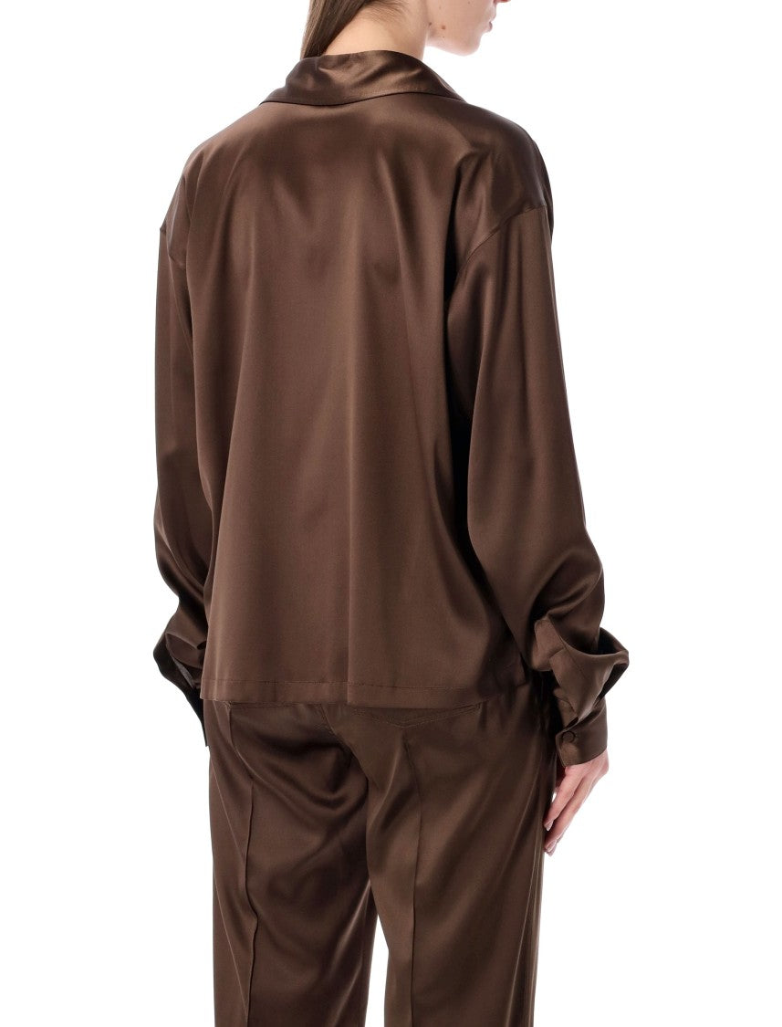 Tom Ford Stretch Silk Satin Polo Blouse