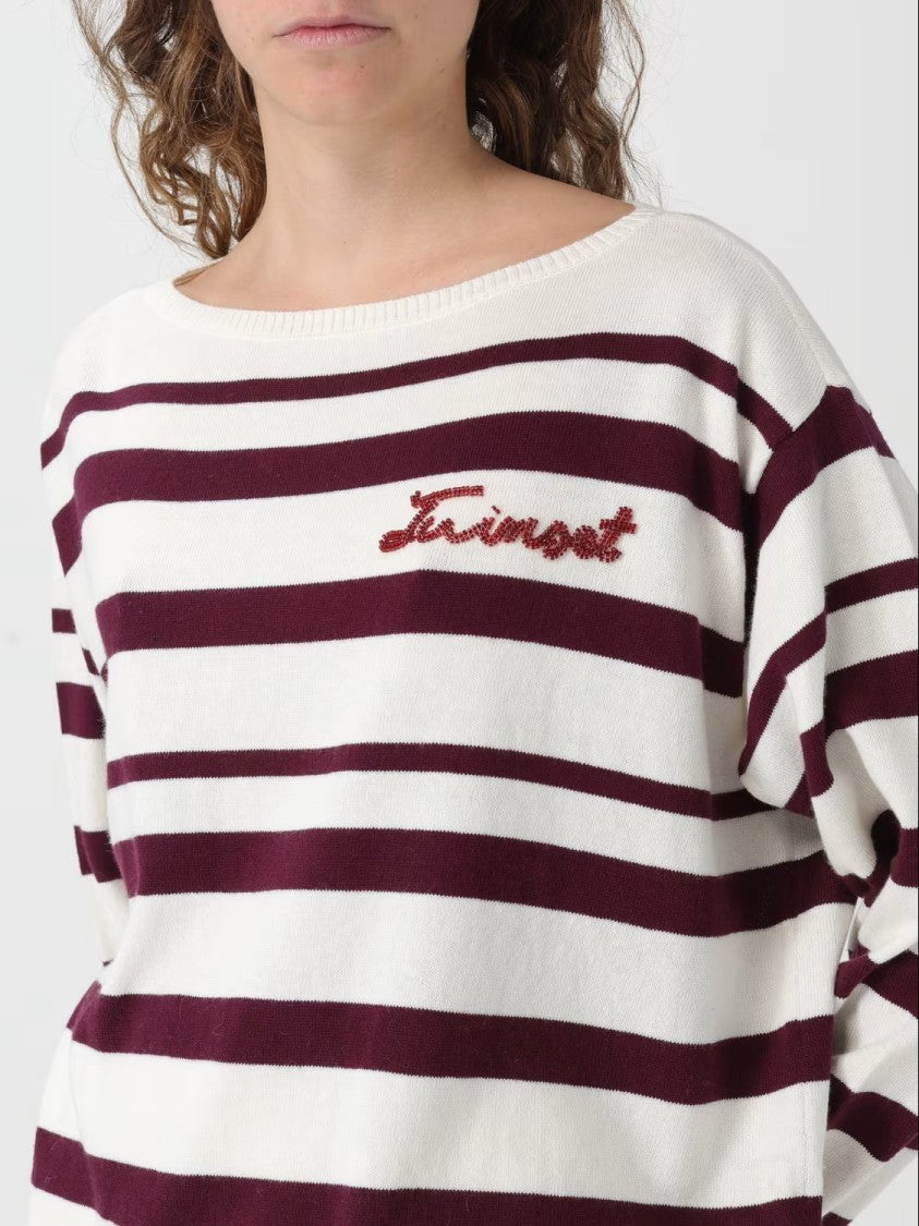 Twin-Set Striped Knit Top With Boat Neckline