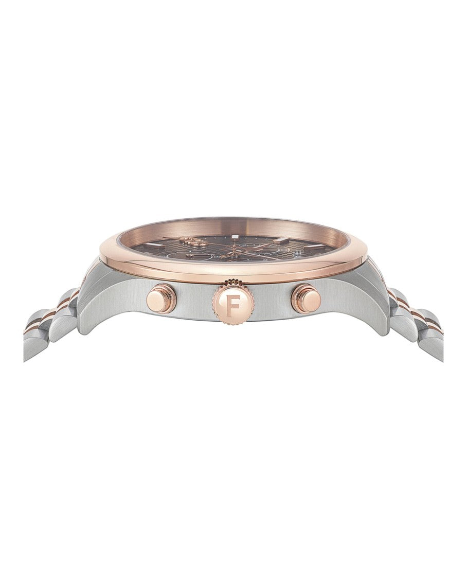 Ferragamo Duo Chrono Bracelet Watch With Brown Guilloche Dial