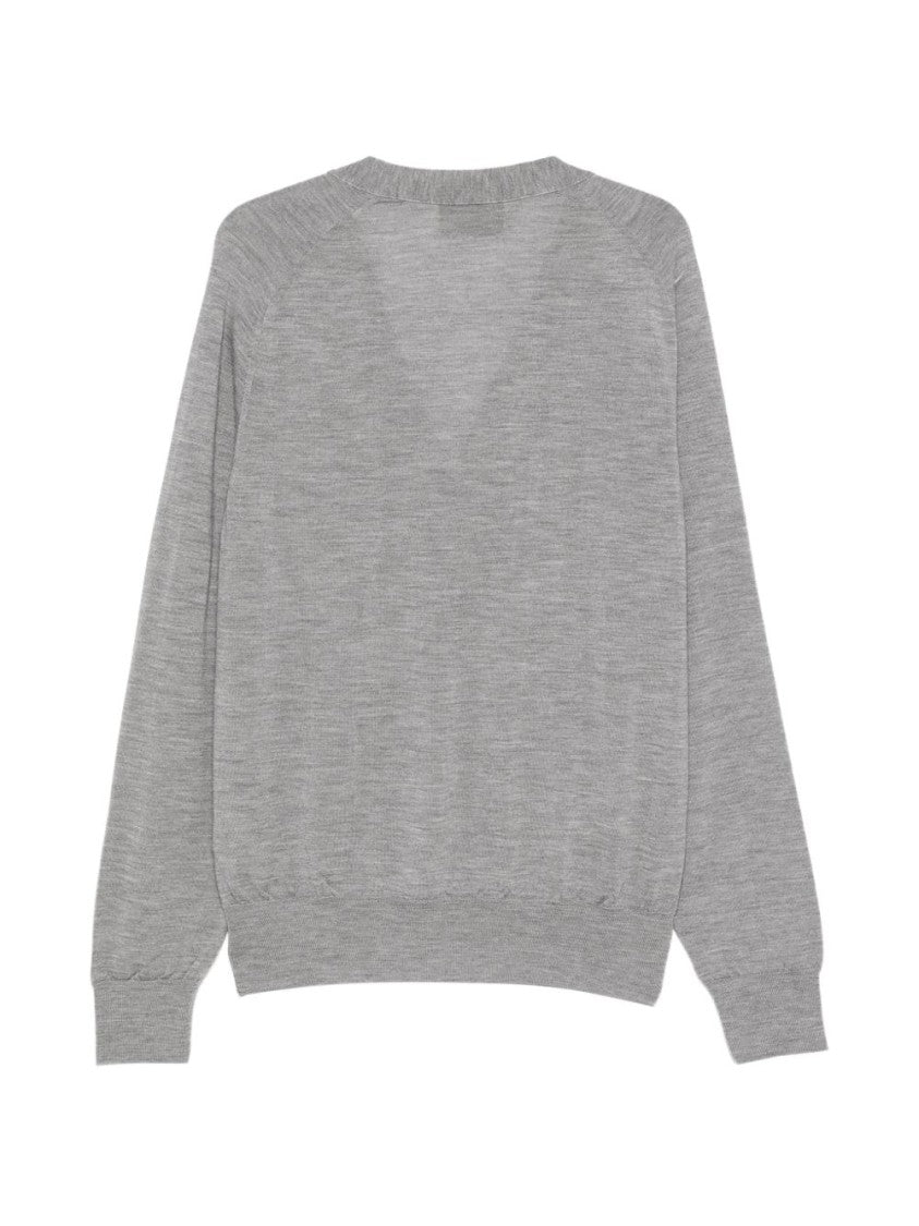 Ami Paris Grey V-Neck Button Front Logo Sweater