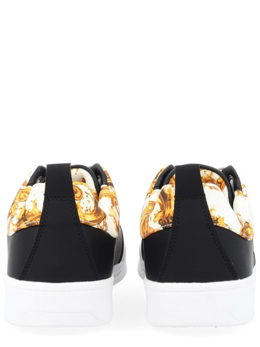 Versace Jeans Couture Black Weave Pattern Perforated Leather Sneakers