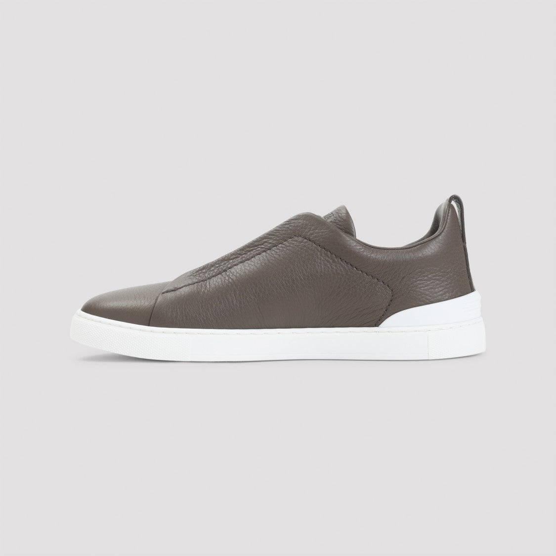 Zegna Triple Stitch Brown Deer Leather Sneakers