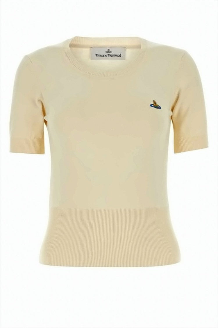Vivienne Westwood Short-Sleeved Fitted Sweater With Ribbed Hem And Emblem