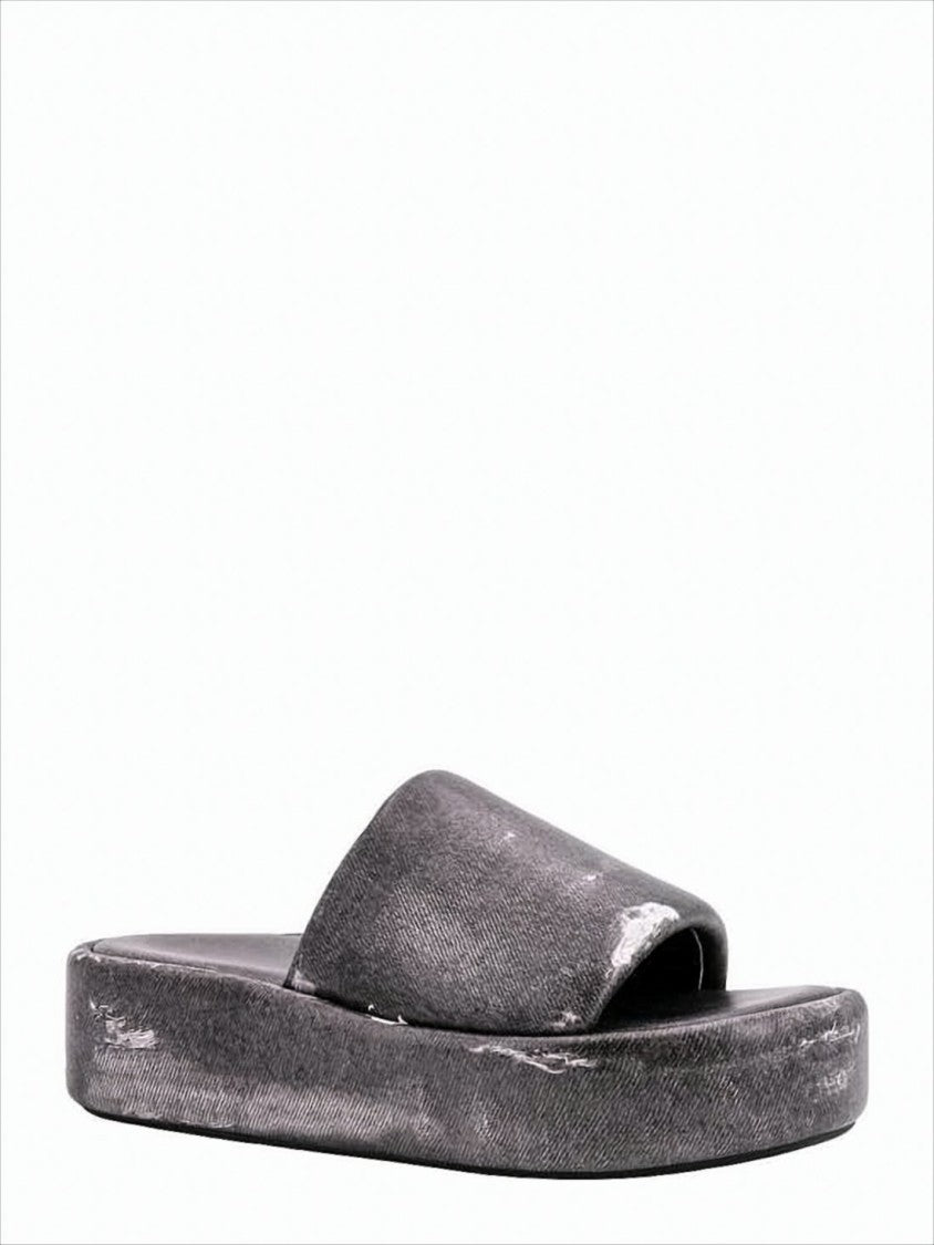 Balenciaga Distressed Grey Mule Slippers With Platform Sole