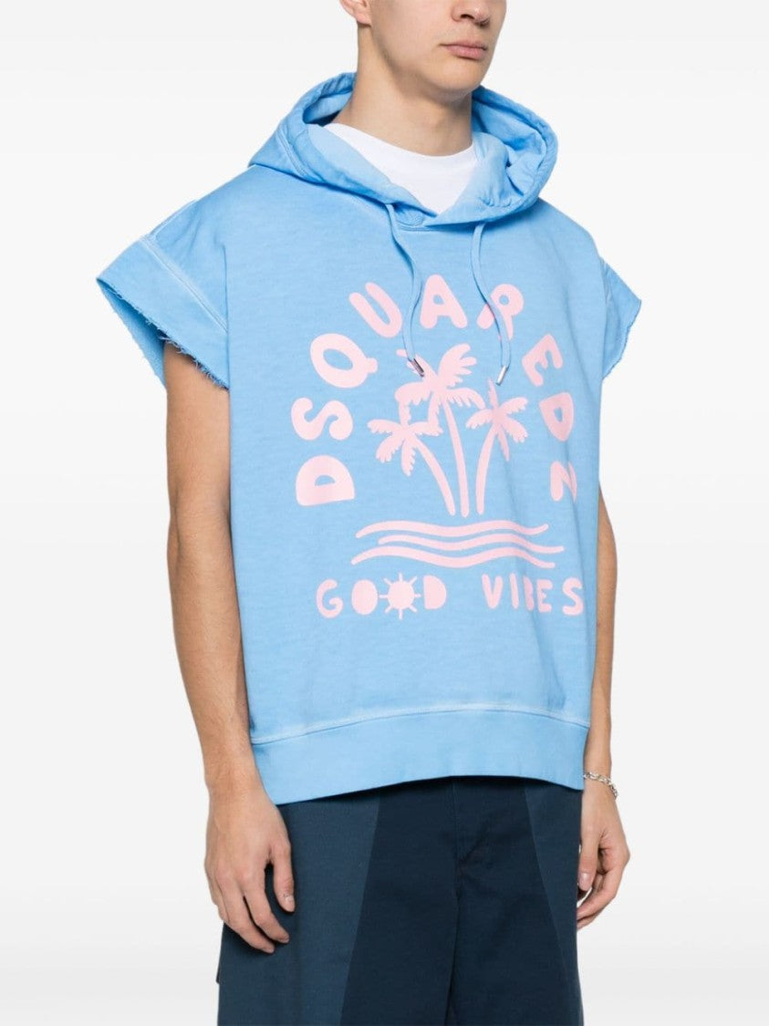 Dsquared2 Washed Sky Blue Cotton Jersey Hoodie